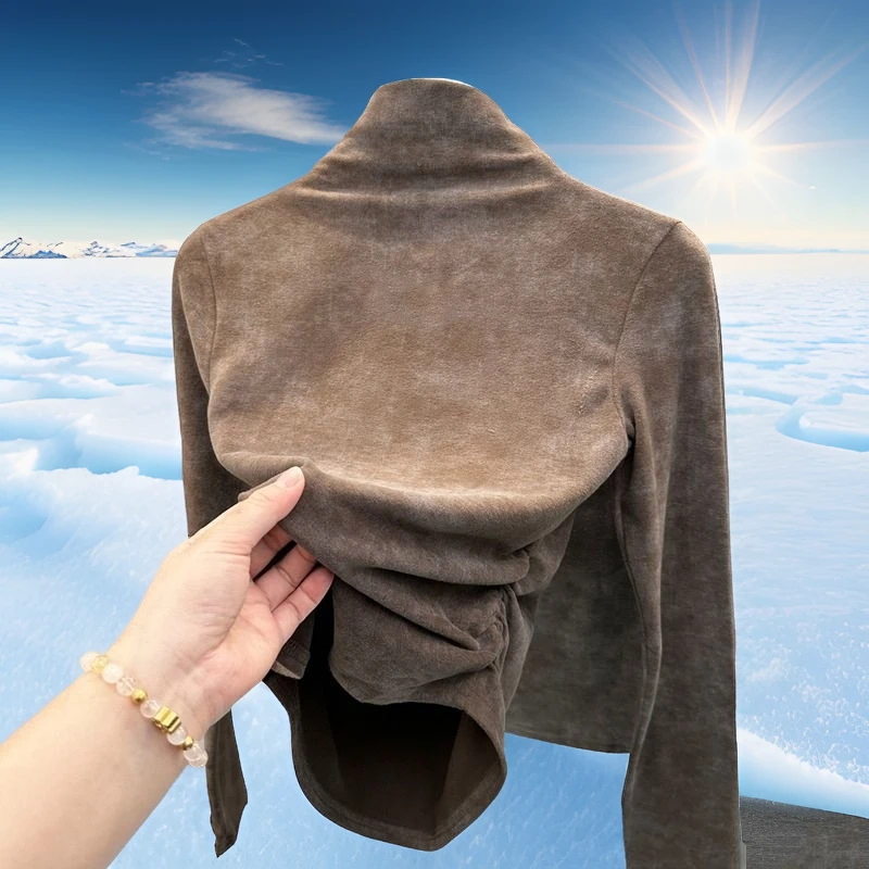 半高领修身时尚百搭加厚德绒显瘦长袖上衣减龄休闲打底衫舒适扎染