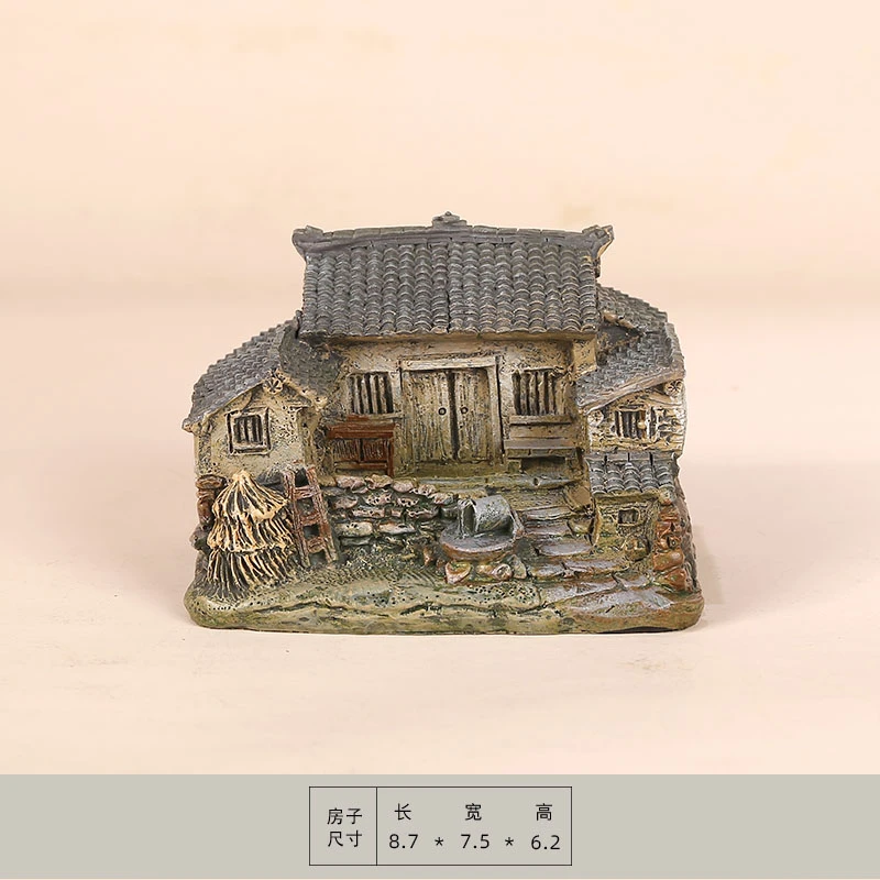 圆点明月乡村老房子摆件小模型桌面创意微景观造景庭院摆件