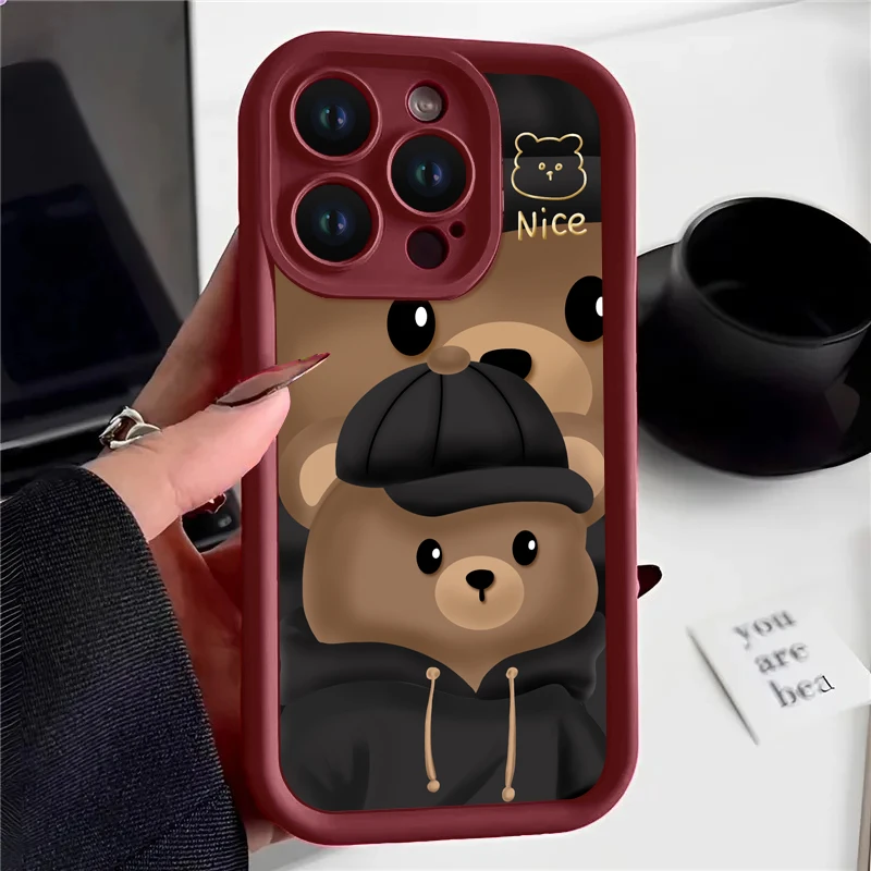 可爱帽子小熊iPhone15pro苹果14高级13promax防摔12全包11网红