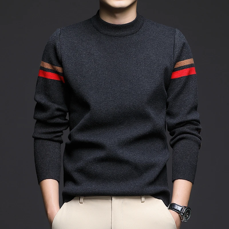 鄂尔多斯市100%纯羊毛衫男士高档圆领加厚保暖毛衣冬季针织打底衫