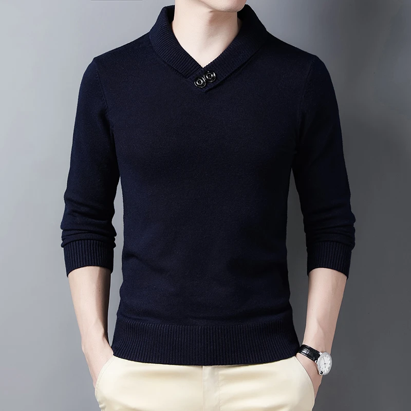 100%纯色羊毛衫青年男士鄂尔多斯市V领休闲打底衫秋冬薄款长袖