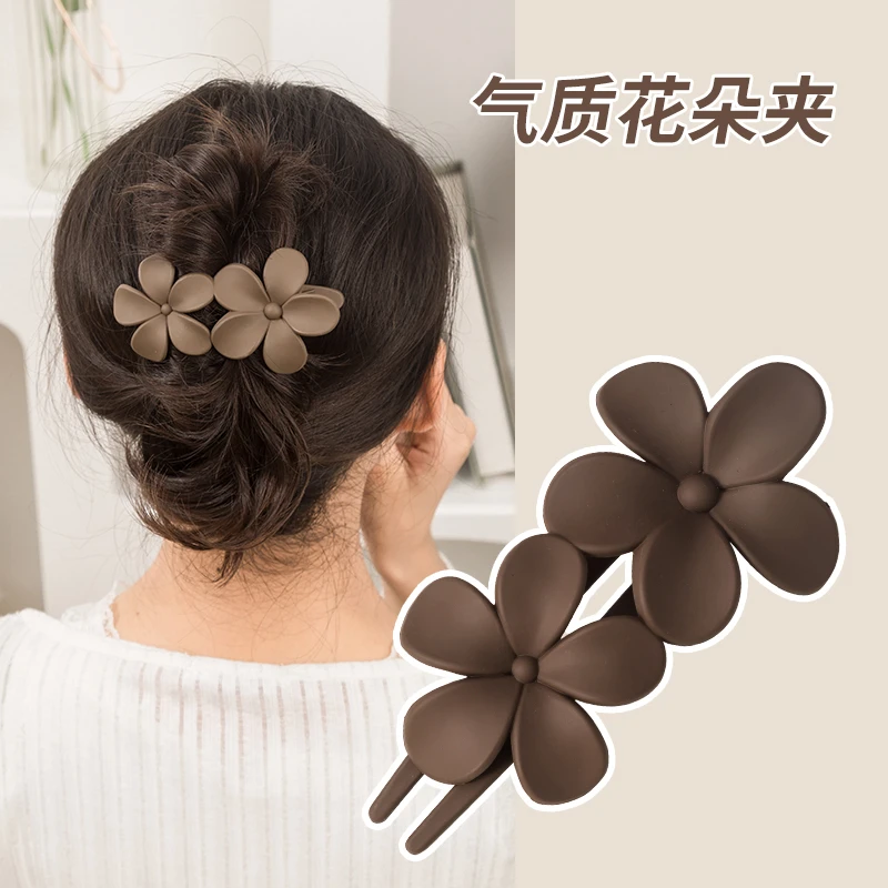 时尚花朵夹子头饰女春夏发夹外出百搭后脑勺盘发大号鸭嘴夹发卡子