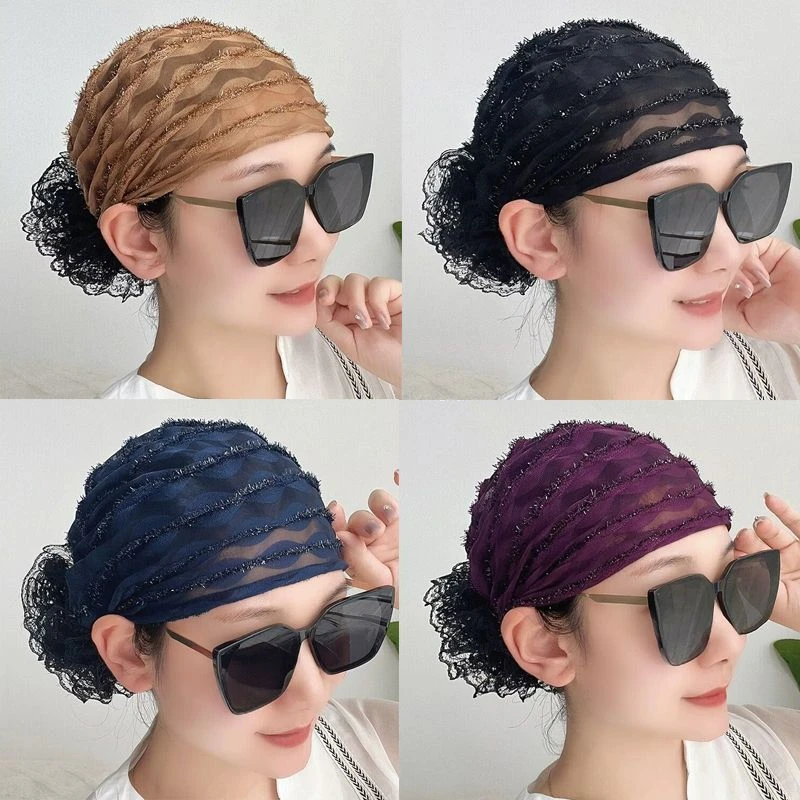 春夏复古镂空蕾丝头巾帽时尚洋气套头帽子薄款透气遮白发包头帽子