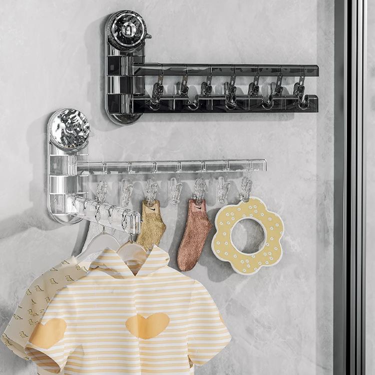 吸盘折叠衣架免打孔晾晒衣架壁挂卫生间阳台晒袜防风晾衣架挂衣架