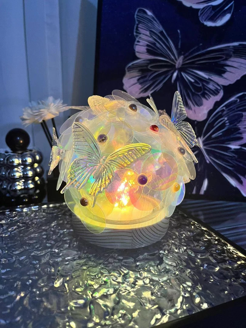 梦幻蝴蝶发光炫彩鱼鳞小夜灯手工DIY材料包520送闺蜜女友创意礼品