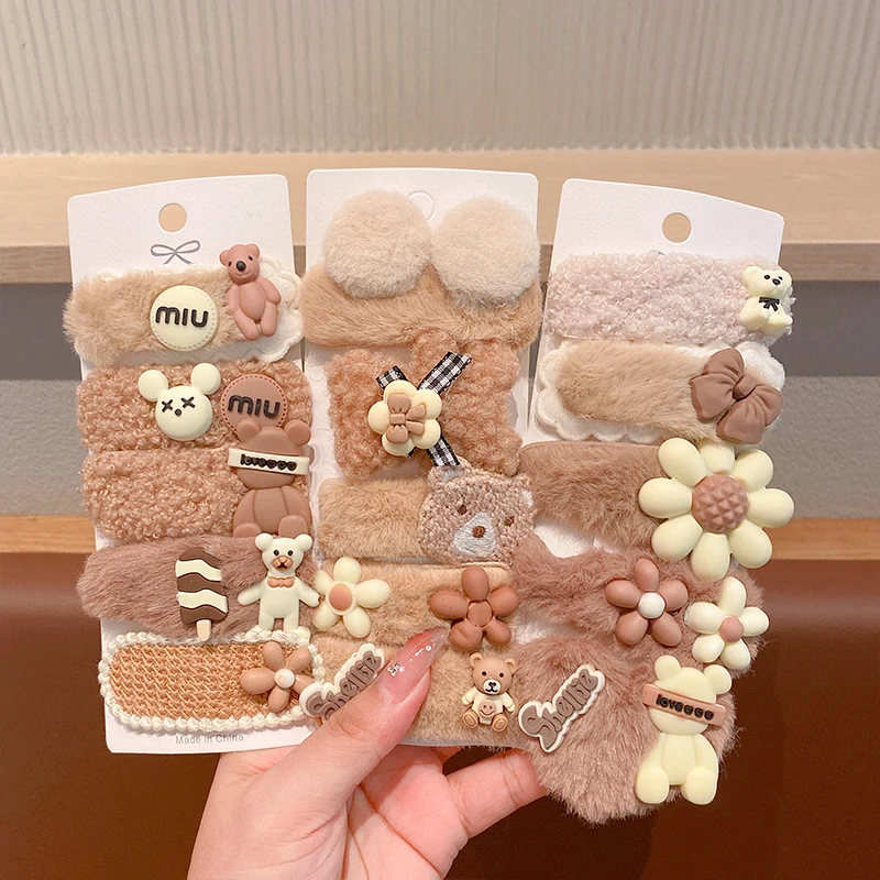 2023秋冬新款发夹儿童咖色系发卡套装小女孩侧边刘海碎发bb夹头饰