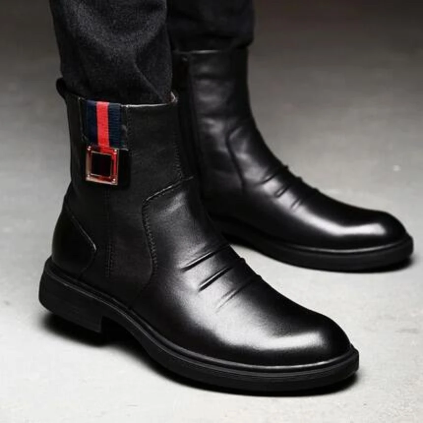 冬季大码切尔西马丁靴男45真皮46加绒47英伦风男士高帮皮靴小码37