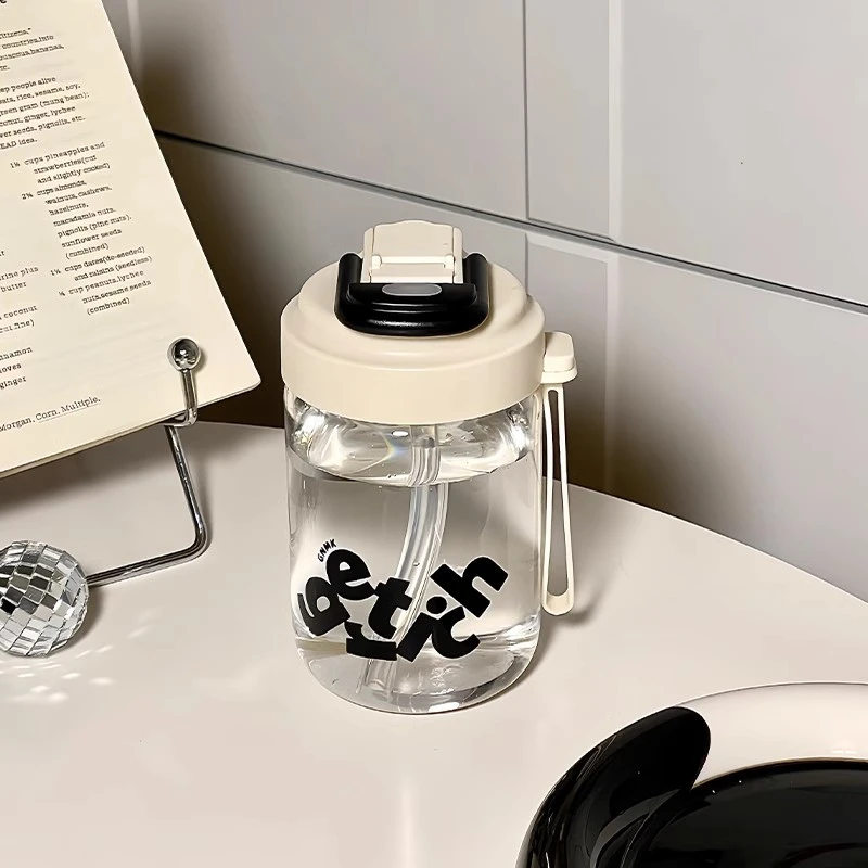 2024新款简约双饮吸管玻璃杯耐高温水杯女生高颜值高硼硅夏天杯子