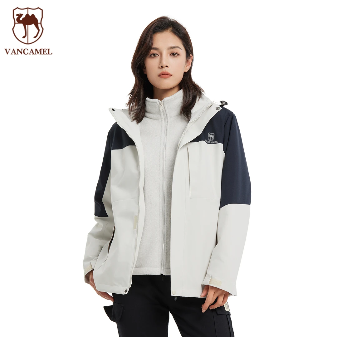 西域骆驼秋冬防风冲锋外套三合一两件套情侣骑行登山服HZ618S-B