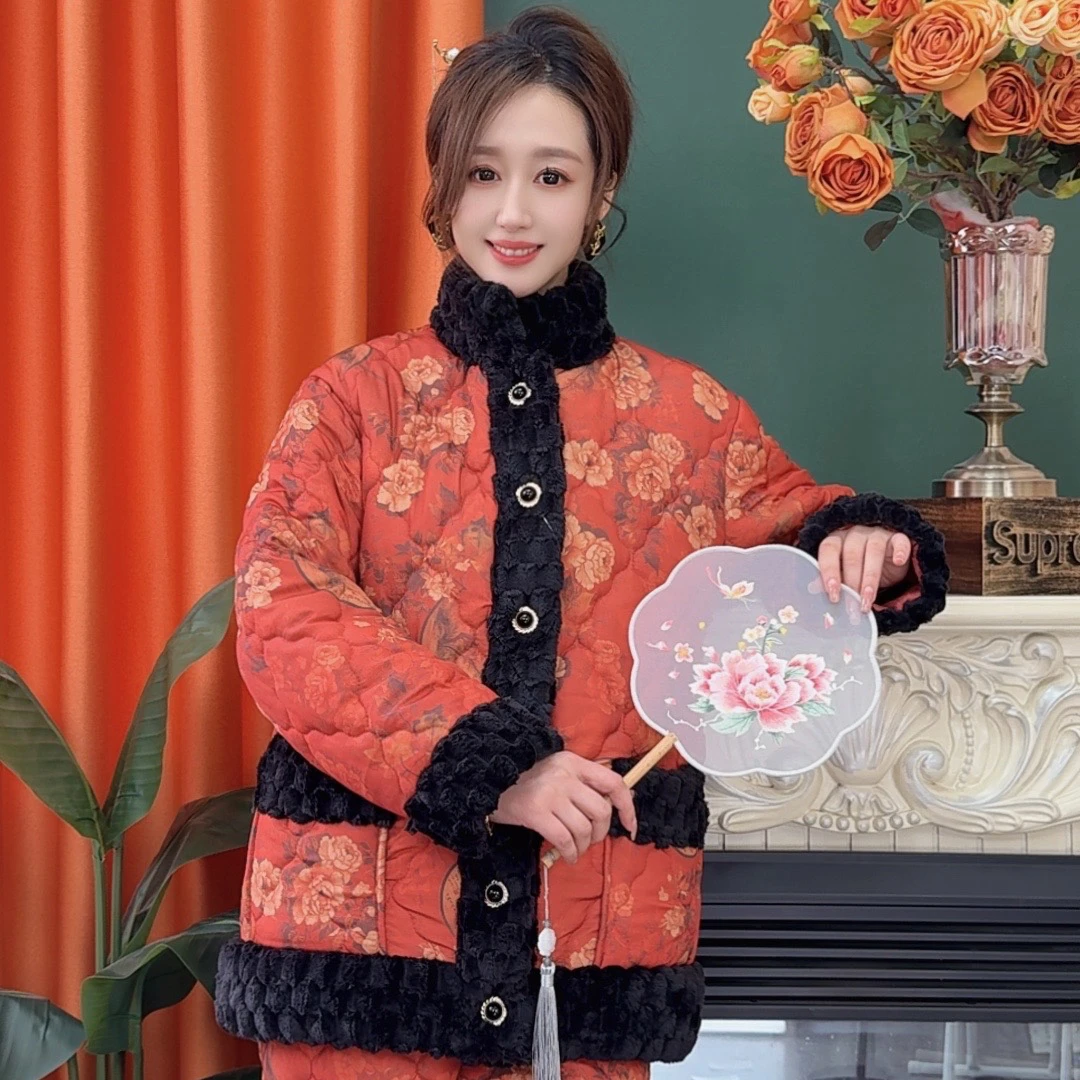 2024年新款【如意】系扣显白睡衣女保暖加厚可外穿家居服