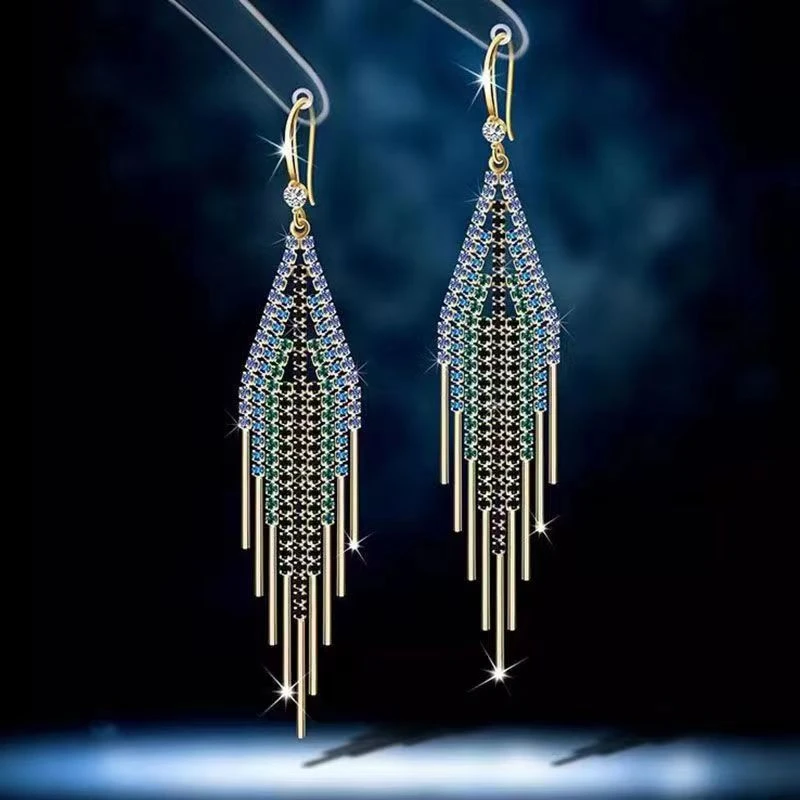 铜合金耳饰 气质蓝色轻奢时尚百搭欧美长款大气耳环-5321