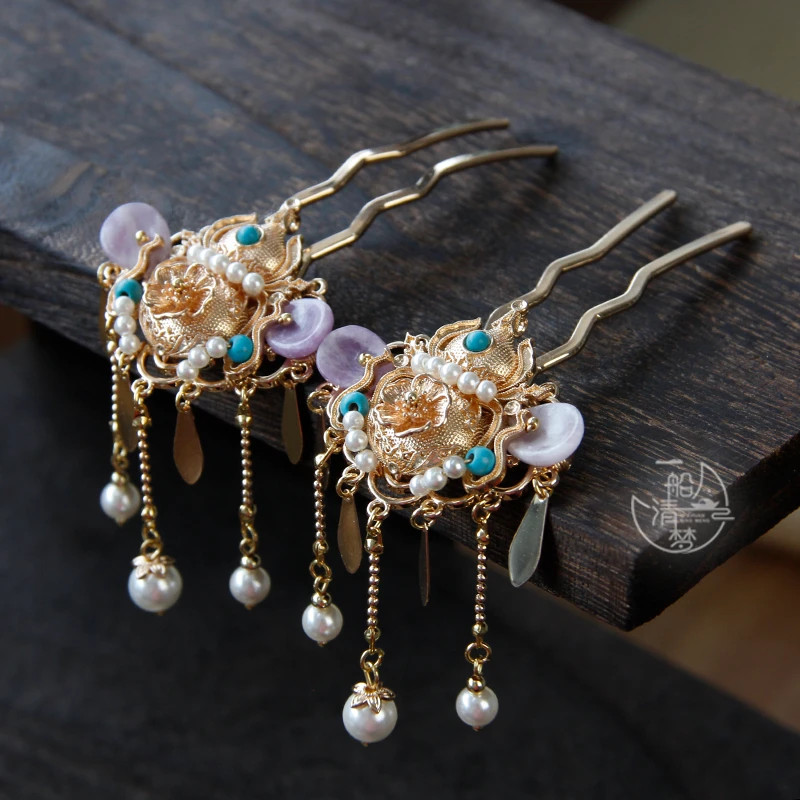 一船清梦小葫芦掩鬓汉服首饰头饰复古发簪流苏原创设计手工