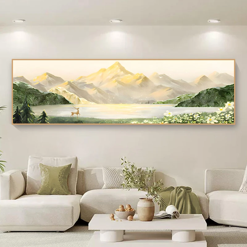 日照金山客厅装饰画北欧风沙发背景墙挂画现代绿色小清新床头壁画