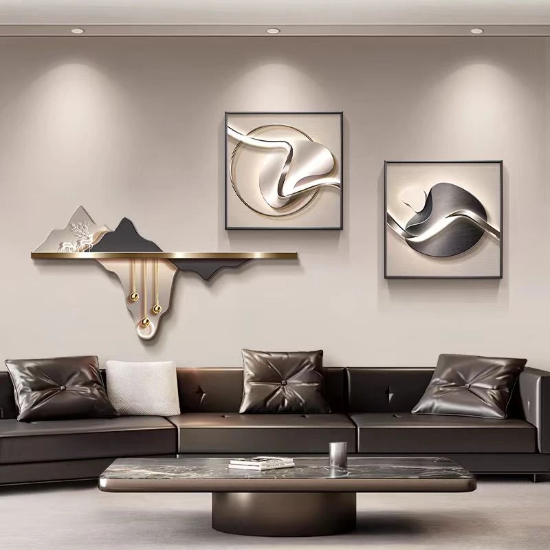 轻奢高级感靠山客厅装饰画新款石来运转大气沙发背景墙挂画山水画