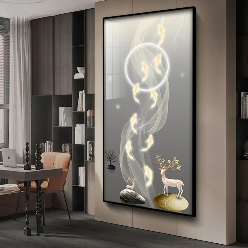 现代轻奢玄关装饰画led灯画玄幻客厅背景墙装饰挂画走廊过道壁画