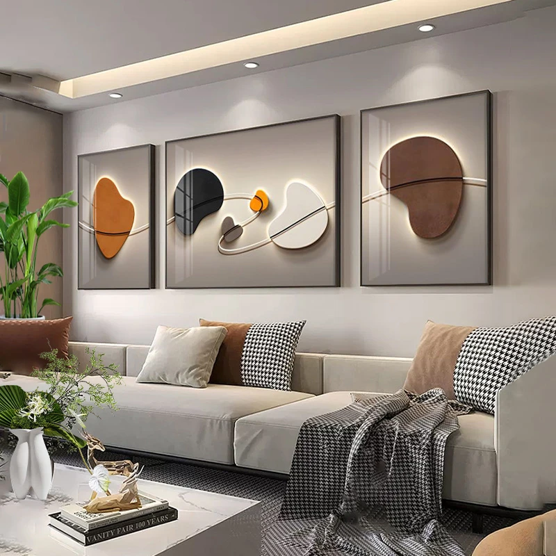 客厅石来运转装饰轻奢大气沙发背景墙挂画现代简约创意组合三联画