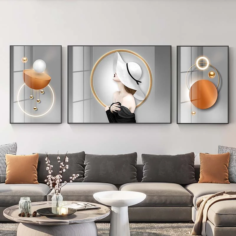现代轻奢客厅装饰画时尚美女人物沙发背景墙挂画创意高档三联壁画