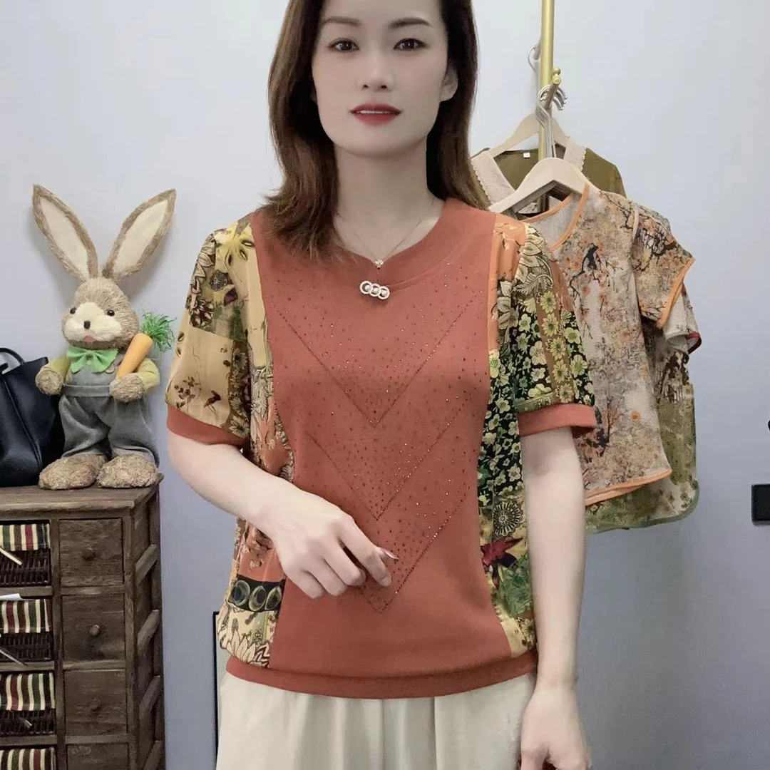 【丽姐家】夏季新款妈妈装时尚洋气宽松显瘦中老年薄款短袖上衣