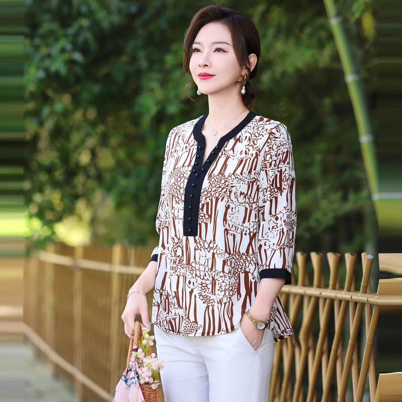 【丽姐家】夏季新款妈妈装时尚洋气宽松显瘦中老年大码女士薄款上衣