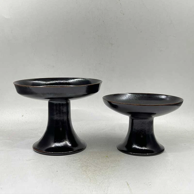 【孤品】艺术家 高振华黑釉高足盘 手工制作陶瓷艺术品摆件 8750