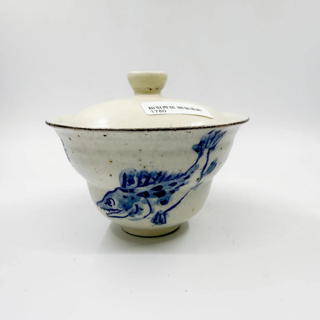 霁月山房朱茂刚 粉引青花鳜鱼盖碗陶瓷手工主人杯手绘简约11747