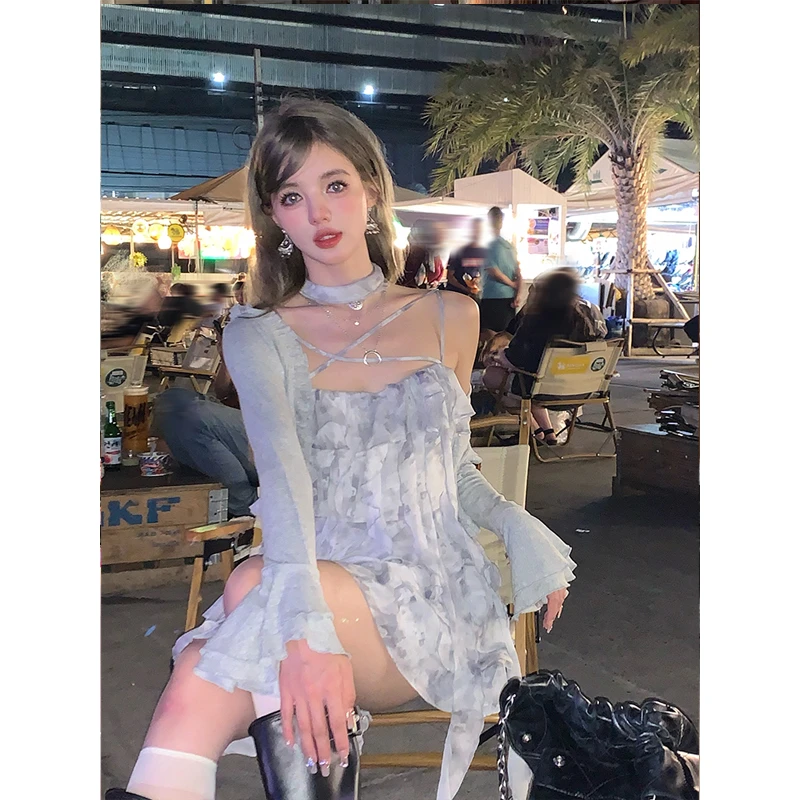 Acaine阿彩呢 开衫针织外套女春夏浪漫木耳边多色长袖短款防晒衫