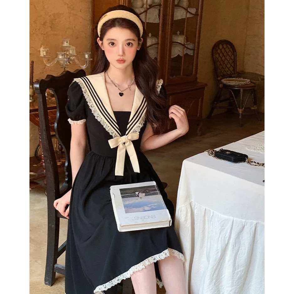 Acaine阿彩呢 少女百利甜/裙子夏季2023新款学院风海军领连衣裙