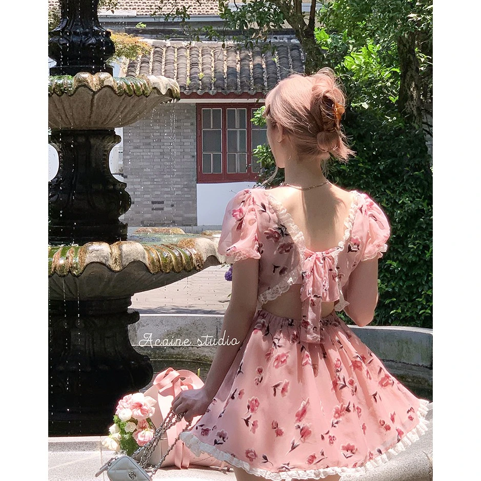 Acaine阿彩呢【蒙特蔷薇园Ⅱ】初恋公主裙复古植绒蔷薇连衣裙夏季