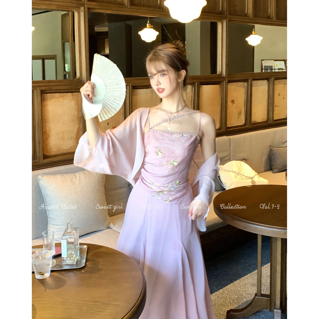 Acaine阿彩呢【入画江南】优雅新中式国风印花吊带裙显瘦连衣裙