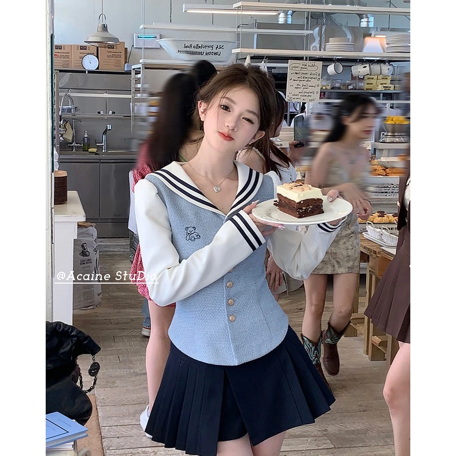 Acaine阿彩呢【艾斯学院】上衣韩系小香海军领学院风外套女春秋