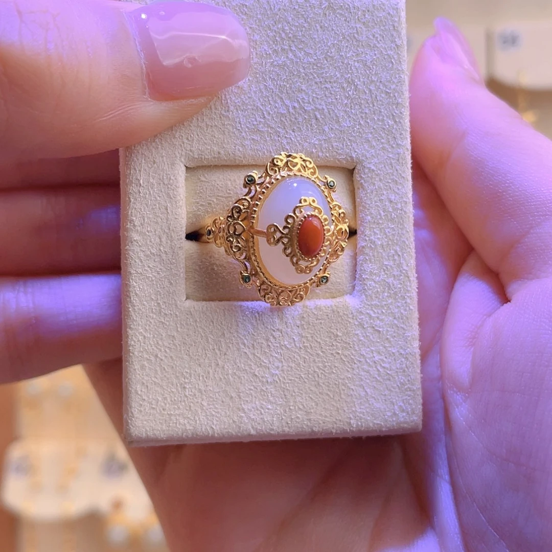 【闪购商品】和田玉戒指银S925镀金镶嵌