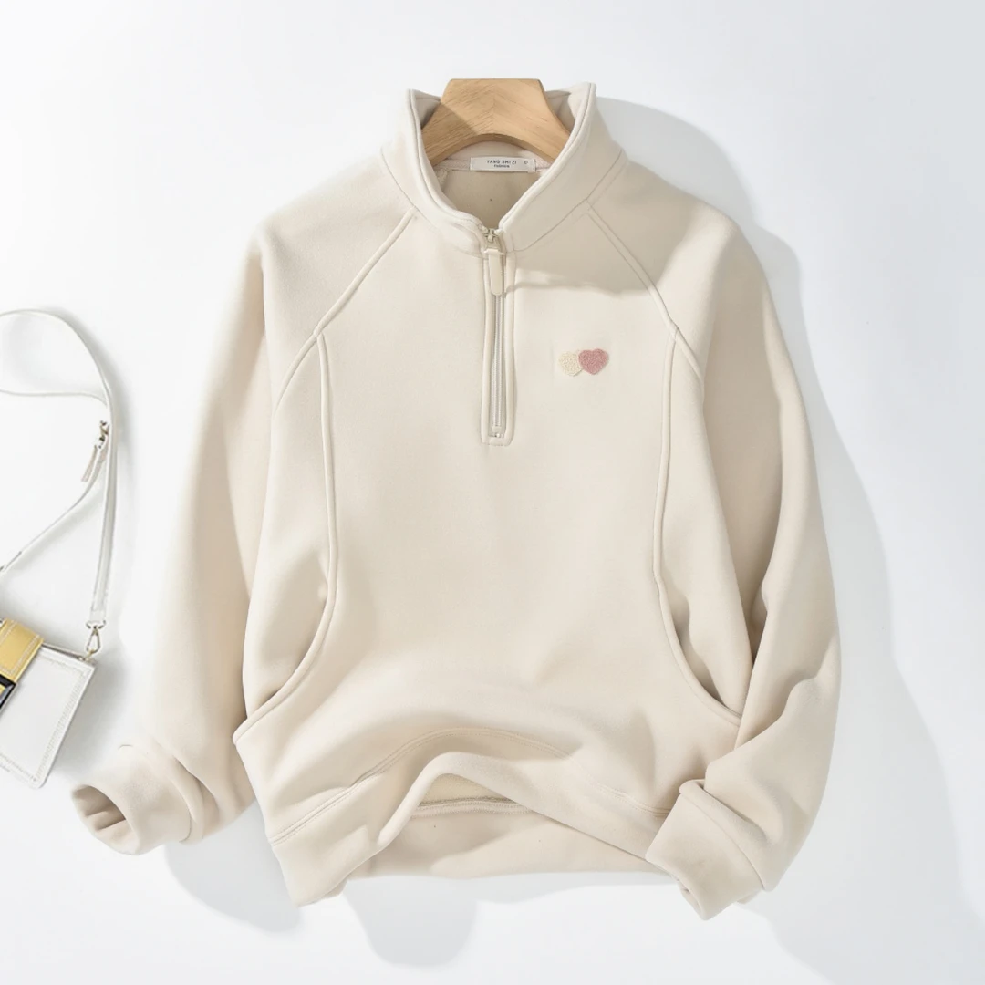 即墨冬季新款时尚立领拉链爱心刺绣上衣加绒加厚休闲青岛即墨卫衣