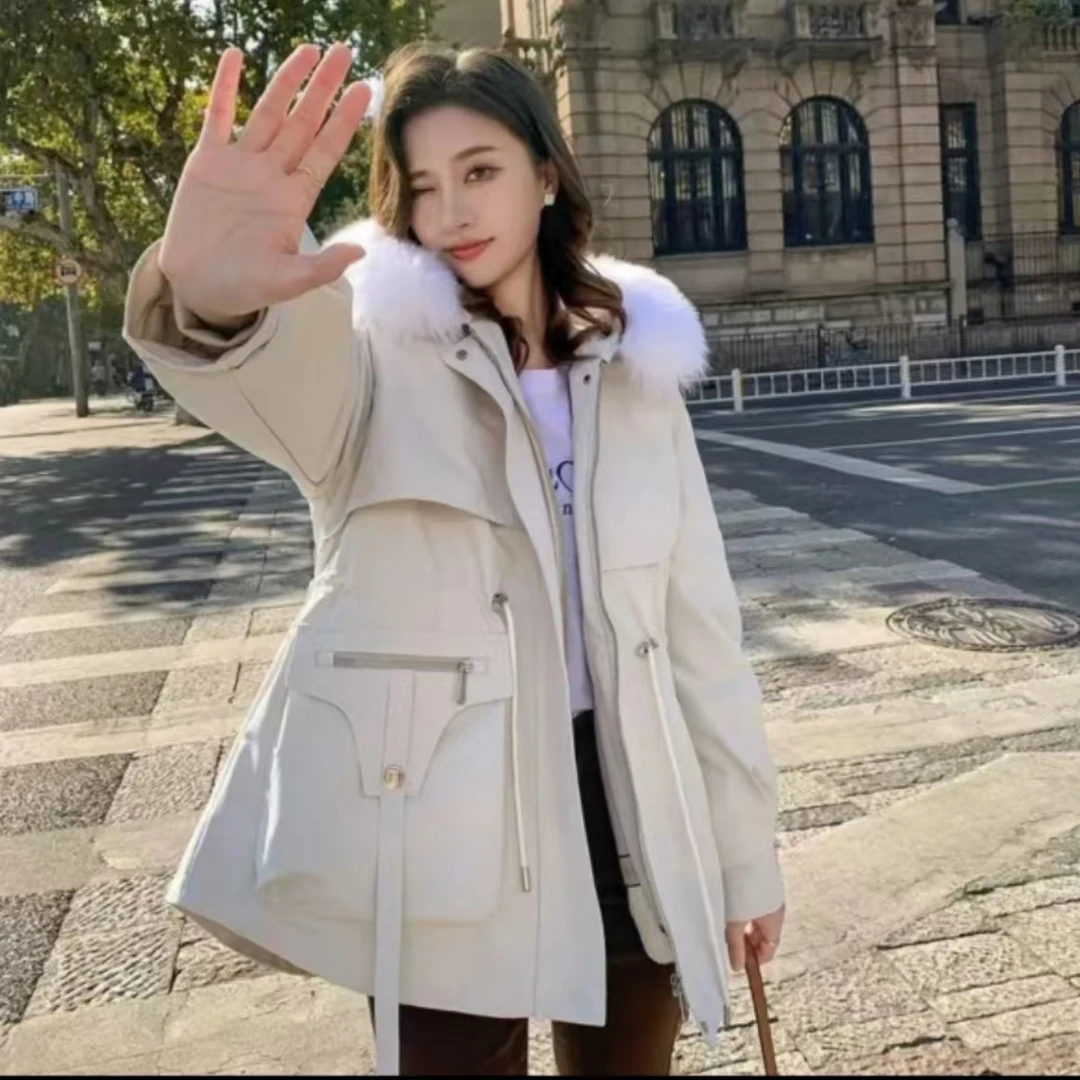 XJ2024新款女时尚百搭真毛狐狸毛领派克服2366