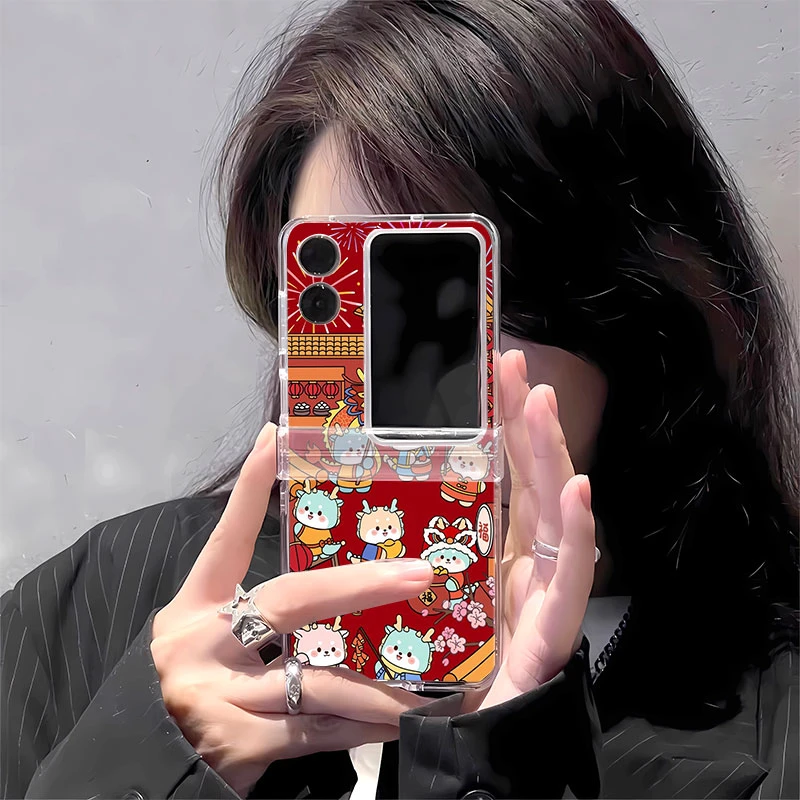 少女喜庆卡通OPPOfindn2flip手机壳透明保护壳FINDN2折叠屏套OPPO