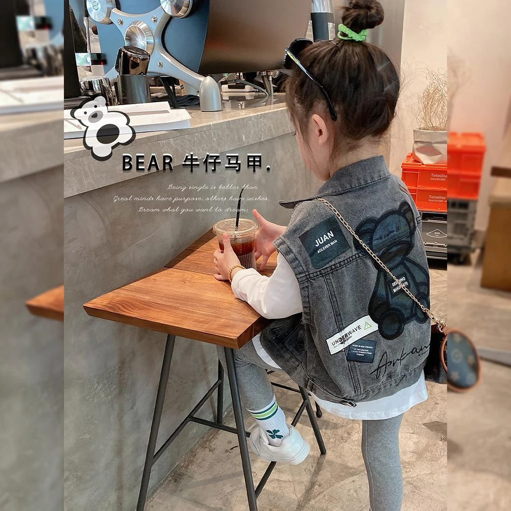 女童马甲2025秋季新款秋款牛仔儿童背心中大童装洋气上衣外套秋装