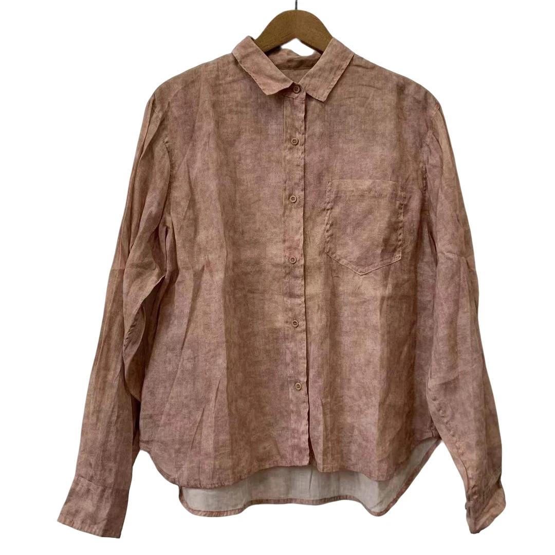 7折山山家-左岸迷香【苎麻衬衫】83678 复古花色气质长袖休闲文艺