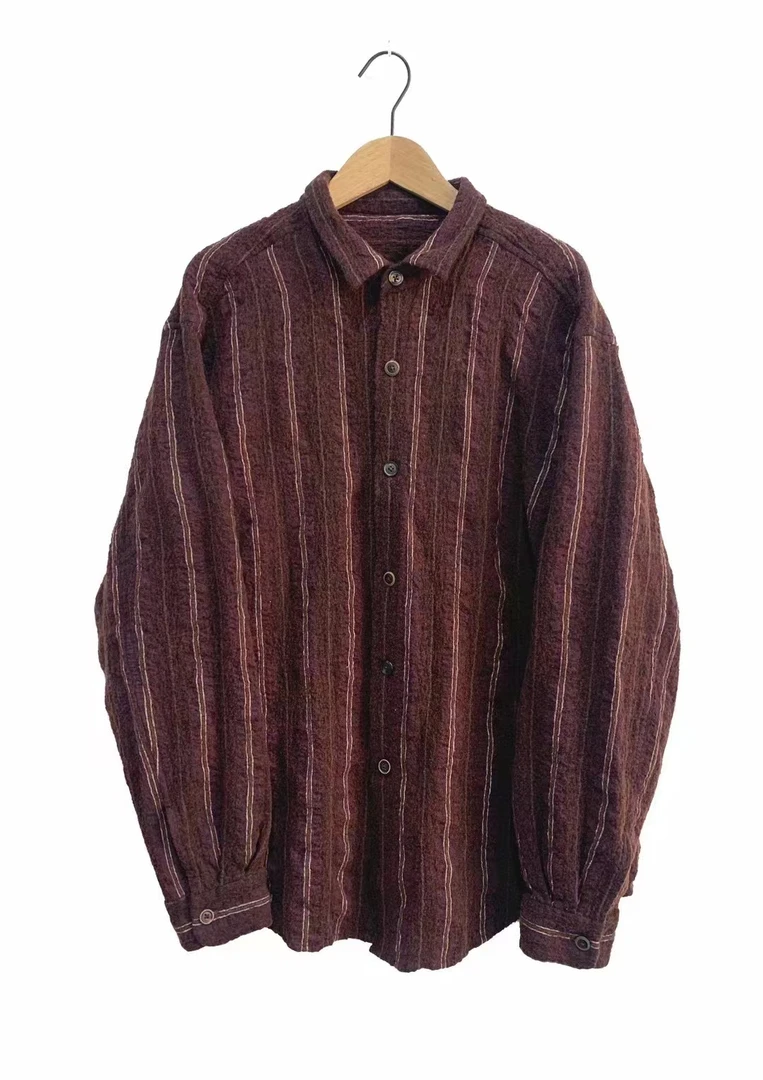 山山家-左岸迷香【衬衫】Z24FW9018宽松条纹长袖时尚秋冬潮流翻领