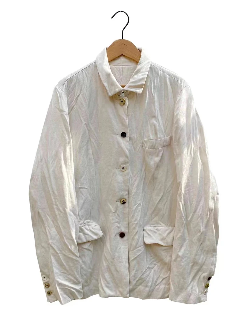 7折山山家-左岸迷香【上衣女外套】Z22FW8011白色宽松简约老钱秋