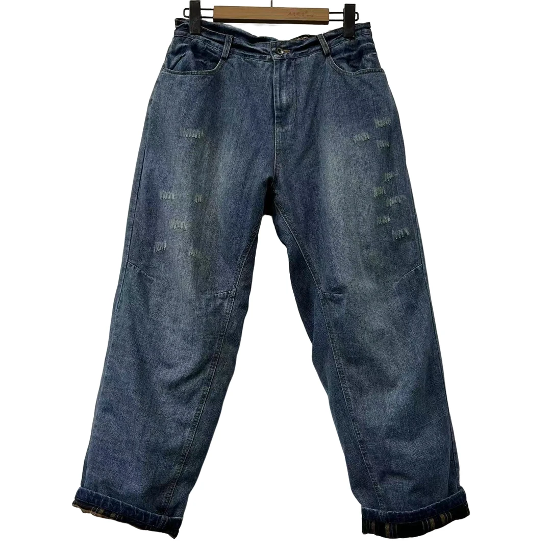 7折山山家-左岸迷香【牛仔棉裤】93832直筒宽松复古秋冬保暖老爹裤