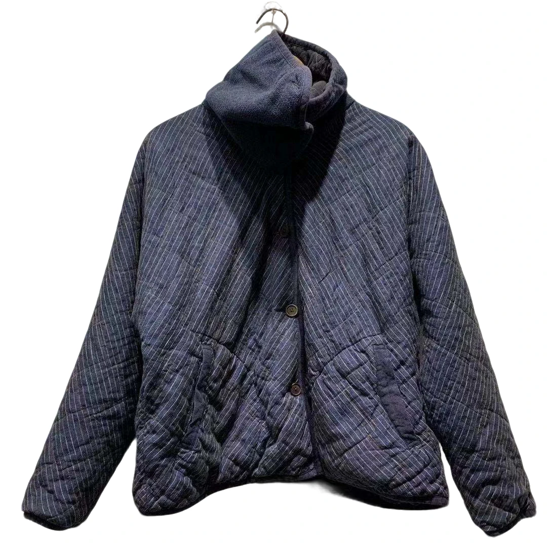 山山家-左岸迷香【棉衣】55508宽松保暖拼接时尚休闲短款条纹冬季