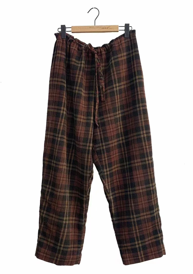 山山家-左岸迷香【长裤】Z24FW3014直筒宽松复古格子秋冬时尚休闲