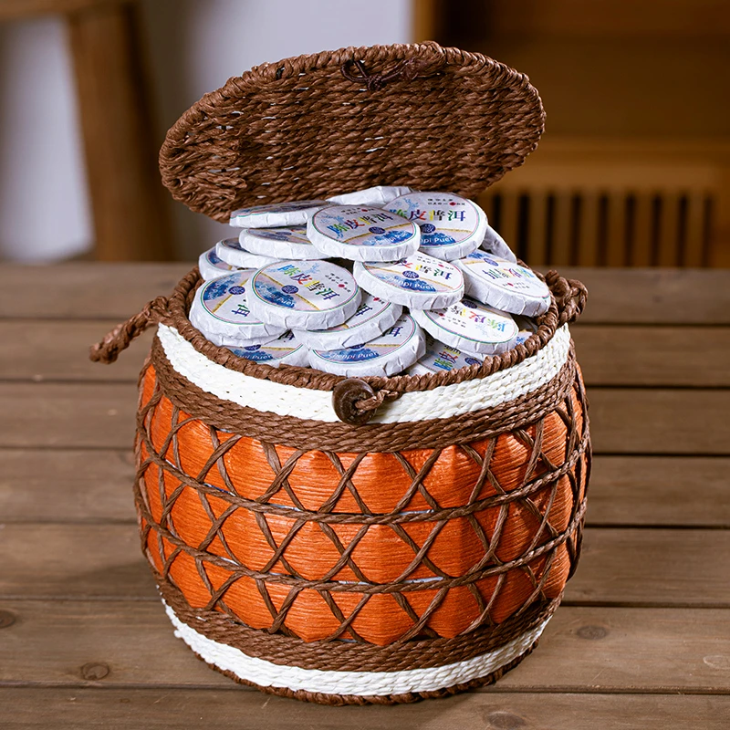 匠心陈皮普洱茶饼云南普洱熟茶叶陈年普洱小青柑柑普茶500g送礼装