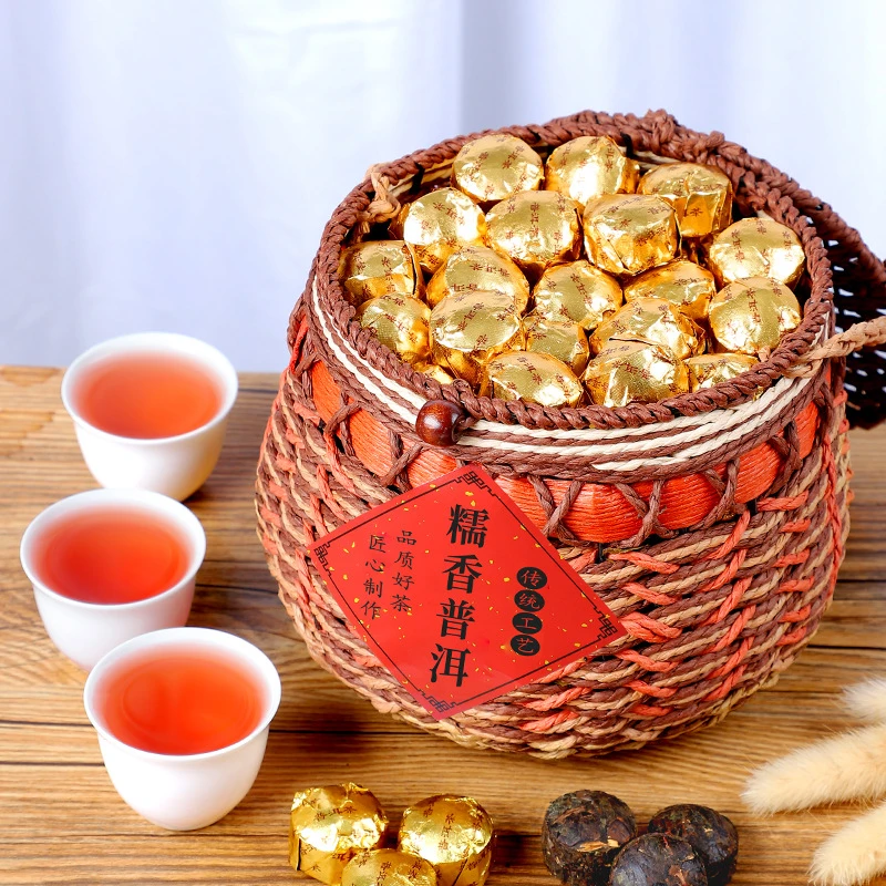 糯米香普洱小沱茶熟茶云南古树普洱茶叶散茶小饼茶金砖礼盒装600g