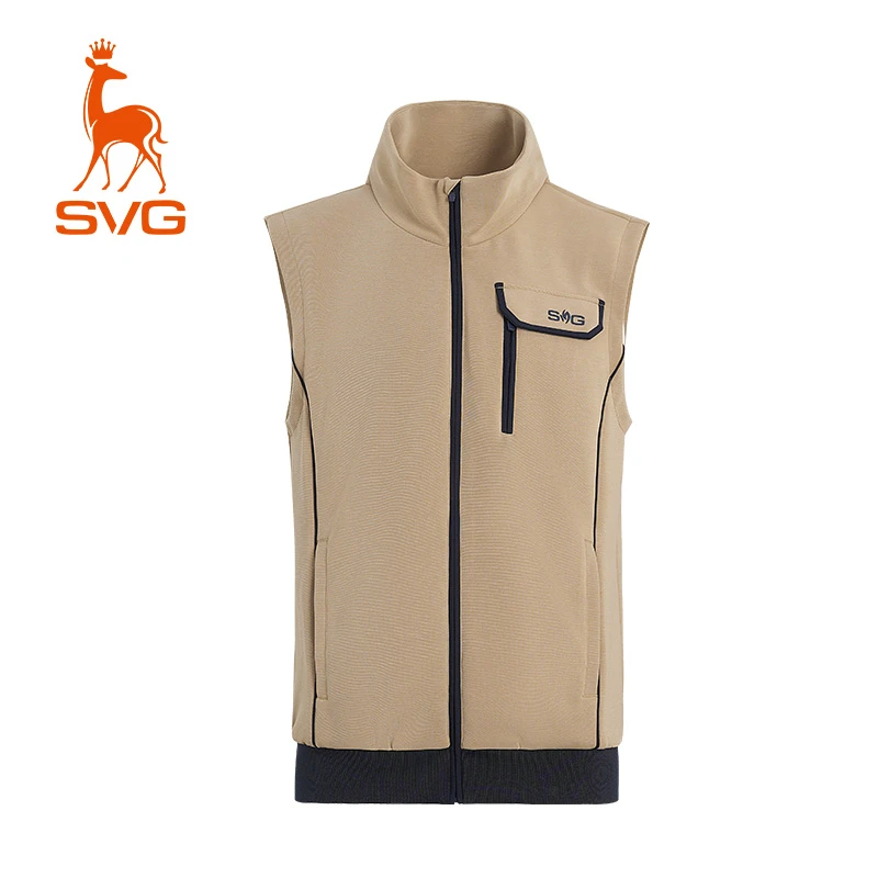 svg高尔夫24秋季新款男装时尚咖色拼接背心拉链立领马甲运动上衣