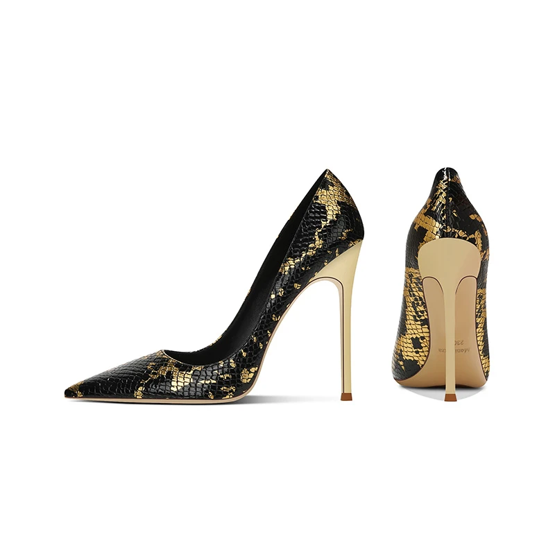 法式蛇纹高跟鞋女细跟2025春夏新款时尚性感黑色浅口气质尖头单鞋