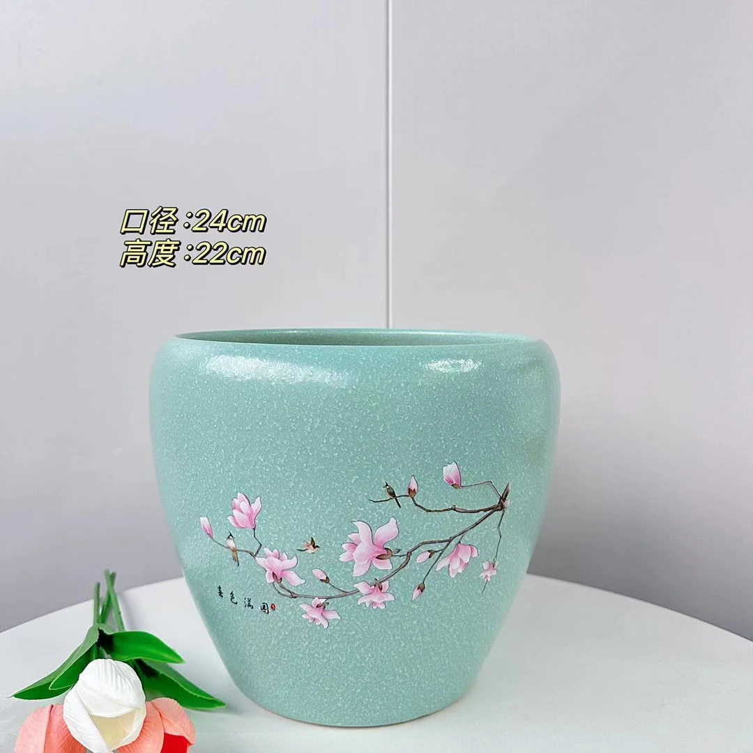 陶瓷花盆碧蓝玉兰花大号口24高22分家用客厅阳台绿植