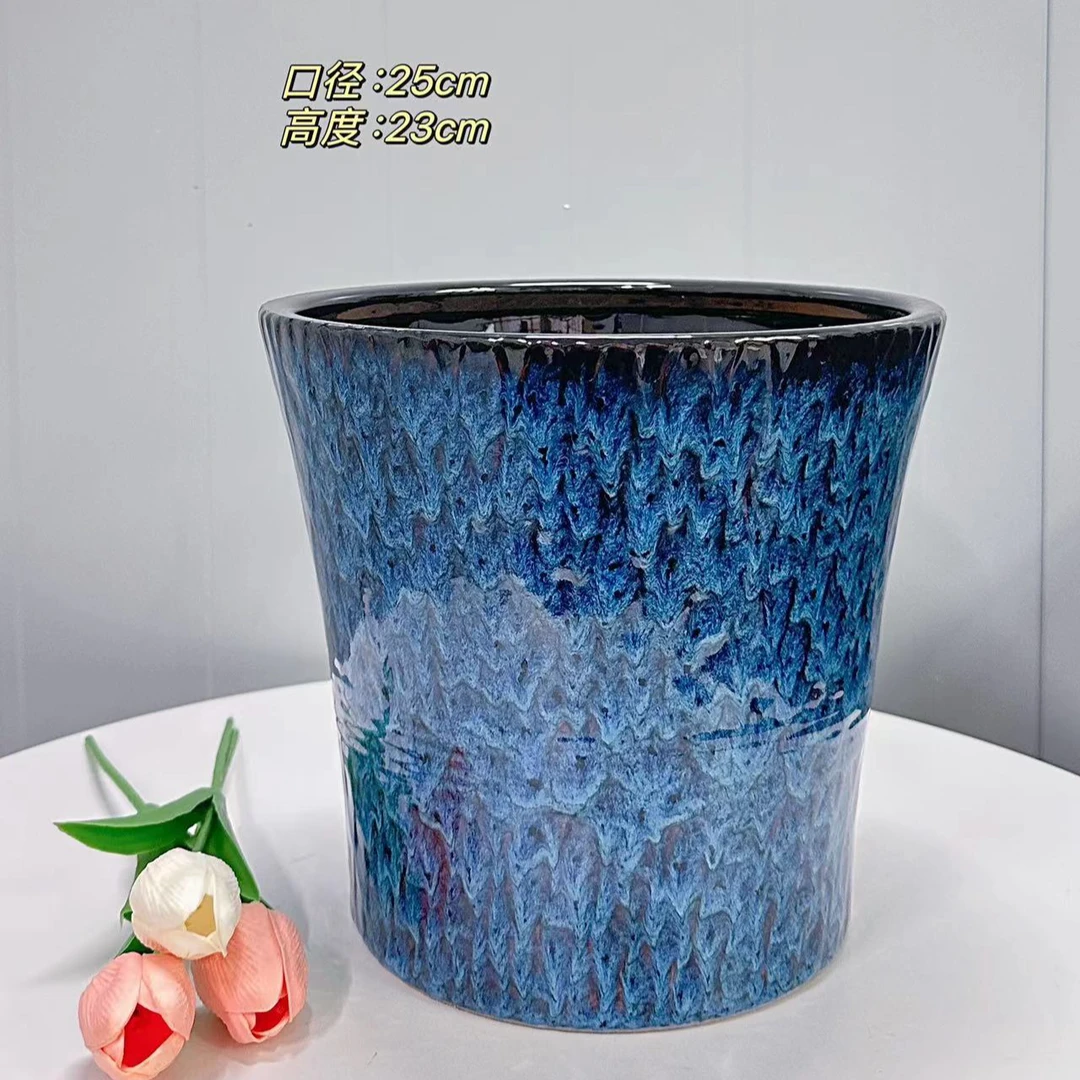 陶瓷花盆孔雀蓝小蛮腰大号口径25高度23分家用客厅阳台绿植