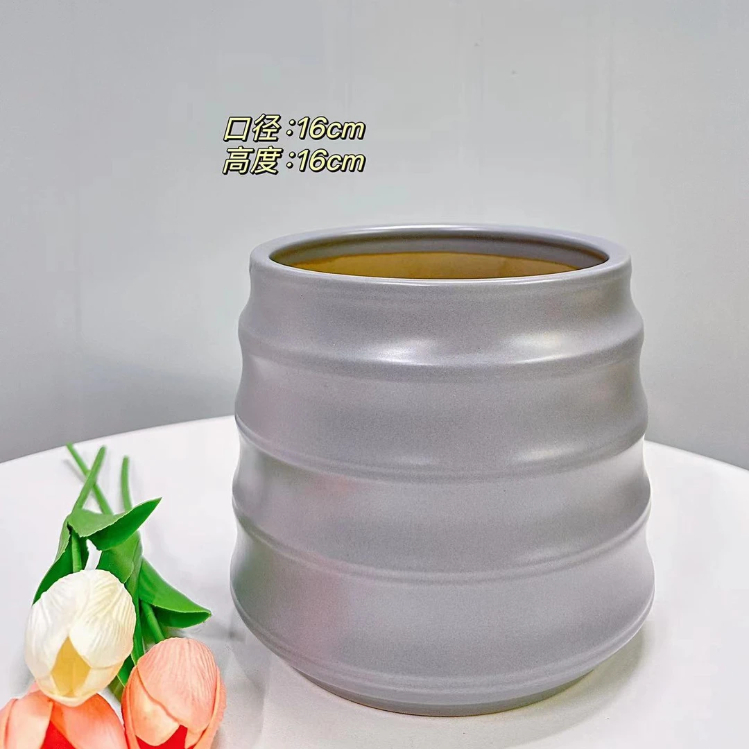 陶瓷花盆高级灰步步高大号口径16高度16分家用客厅阳台绿植