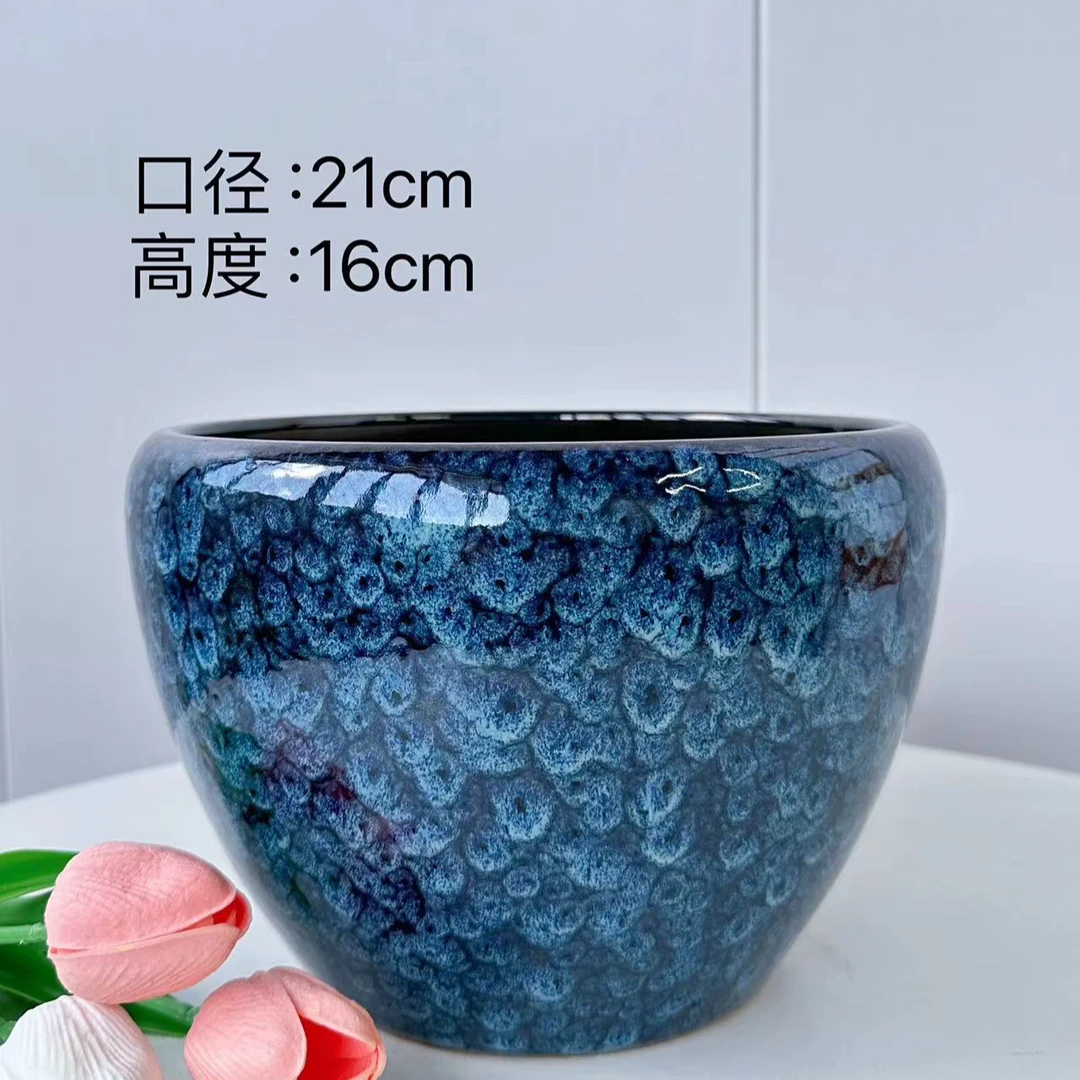 陶瓷花盆孔雀苹果盆中号口21高16分家用客厅阳台绿植
