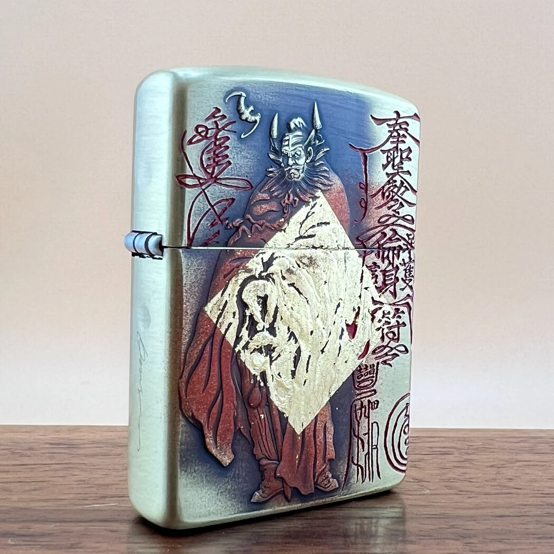 鬼王钟馗黄铜盔甲机双面3D立体雕刻防风煤油打火机个性经典创意